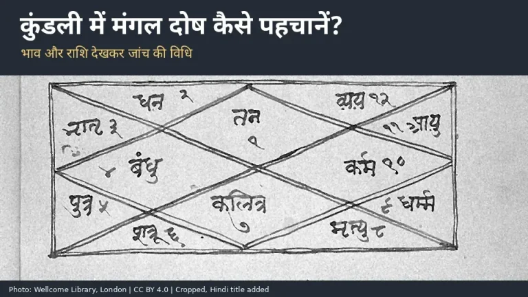 कुंडली में मंगल दोष कैसे पहचानें - असली जन्म कुंडली पांडुलिपि के फोटो में भावों का चार्ट